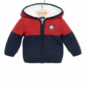 Veste bébé à capuche Terre de Marins – Rouge et bleu marine